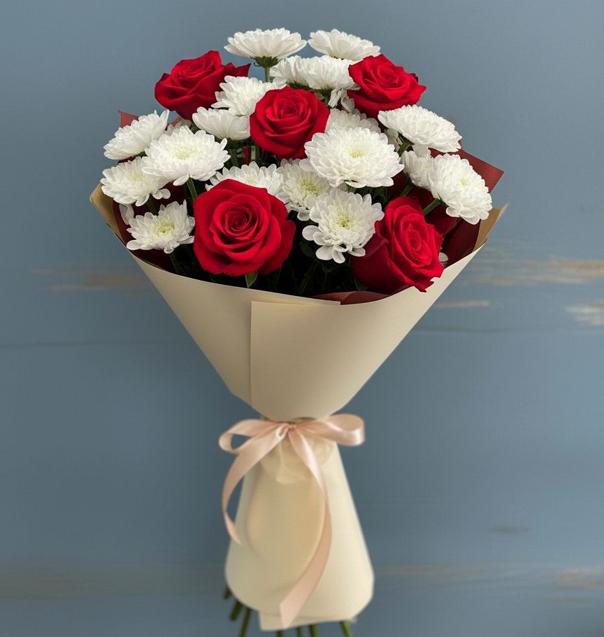 Букет цветов из: Розы и Хризантемы в Усолье