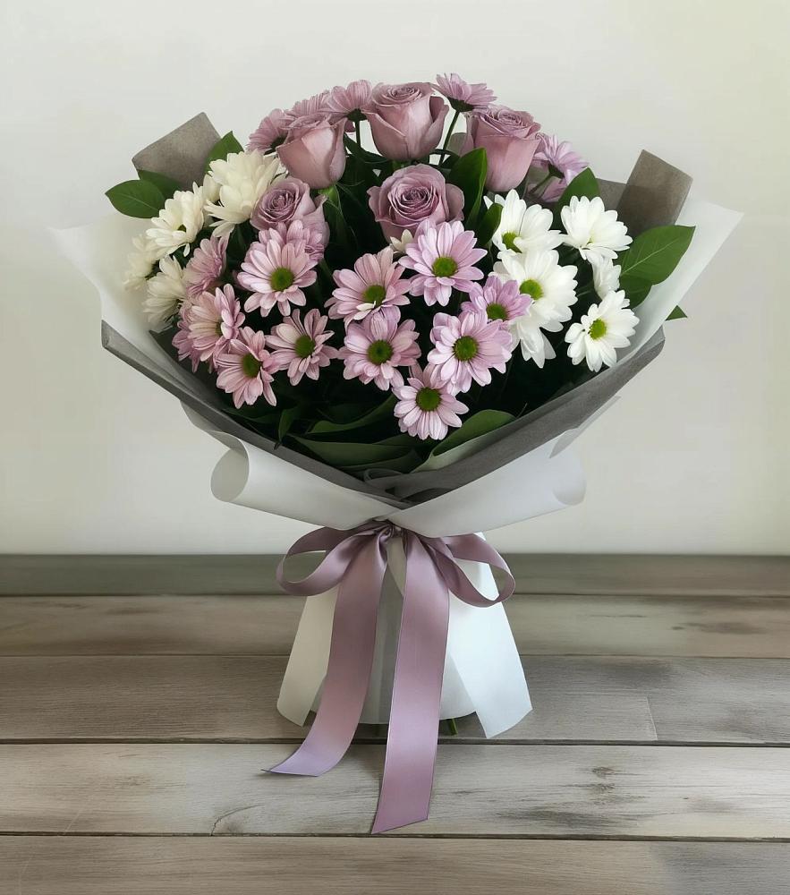 Букет цветов из: Хризантемы и Розы в Усолье