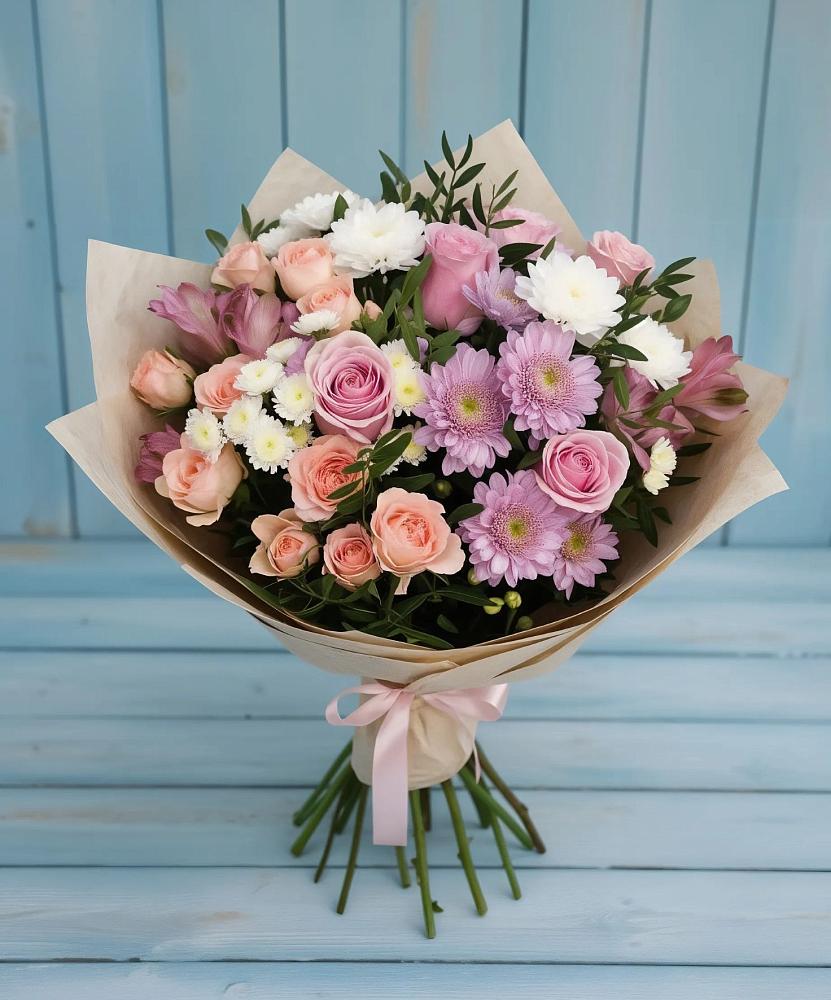 Букет цветов из: Хризантемы, Розы и Альстромерии в Усолье