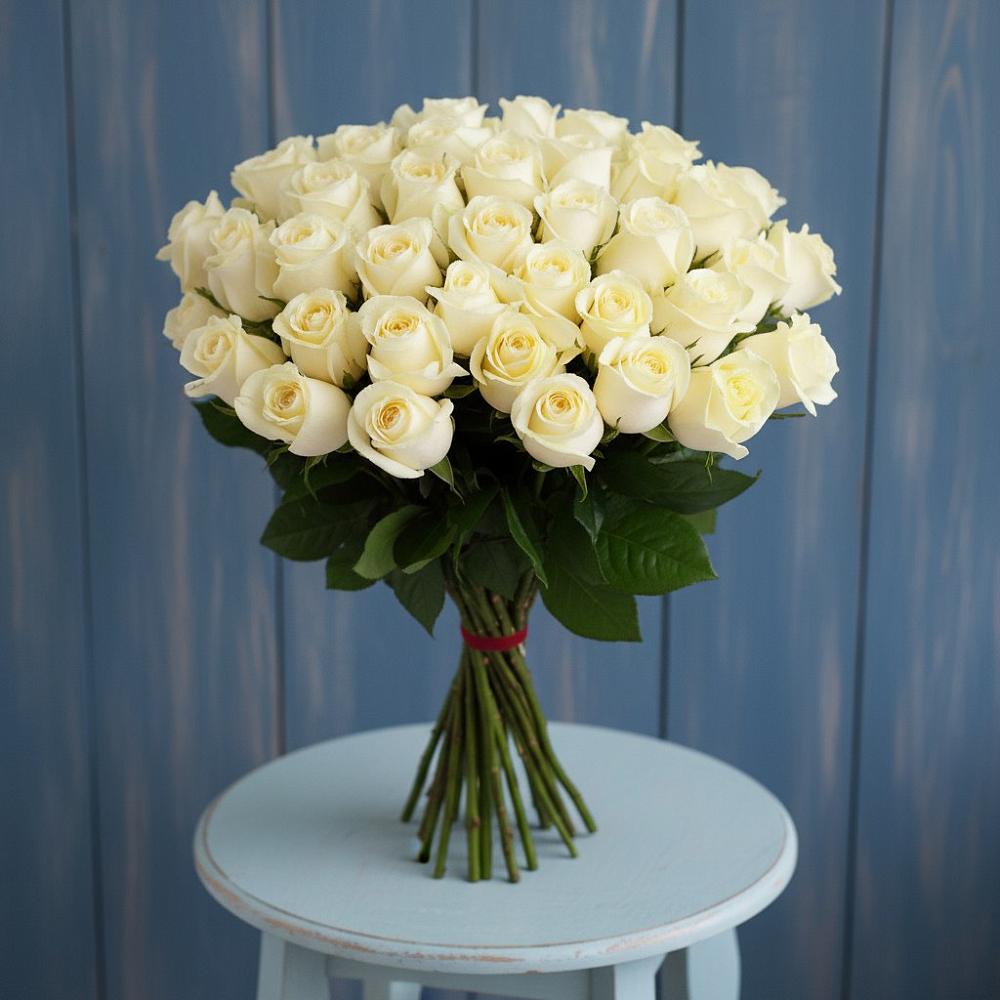 Букет 51 Белая роза Эдлесс Лав в Усолье
