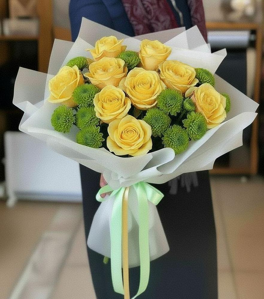 Букет цветов из: Хризантемы и Розы в Усолье