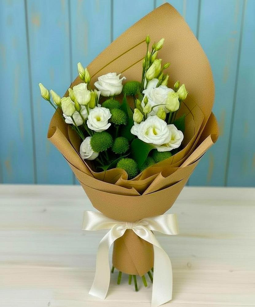 Букет цветов из: Хризантемы и Лизиантусы в Усолье