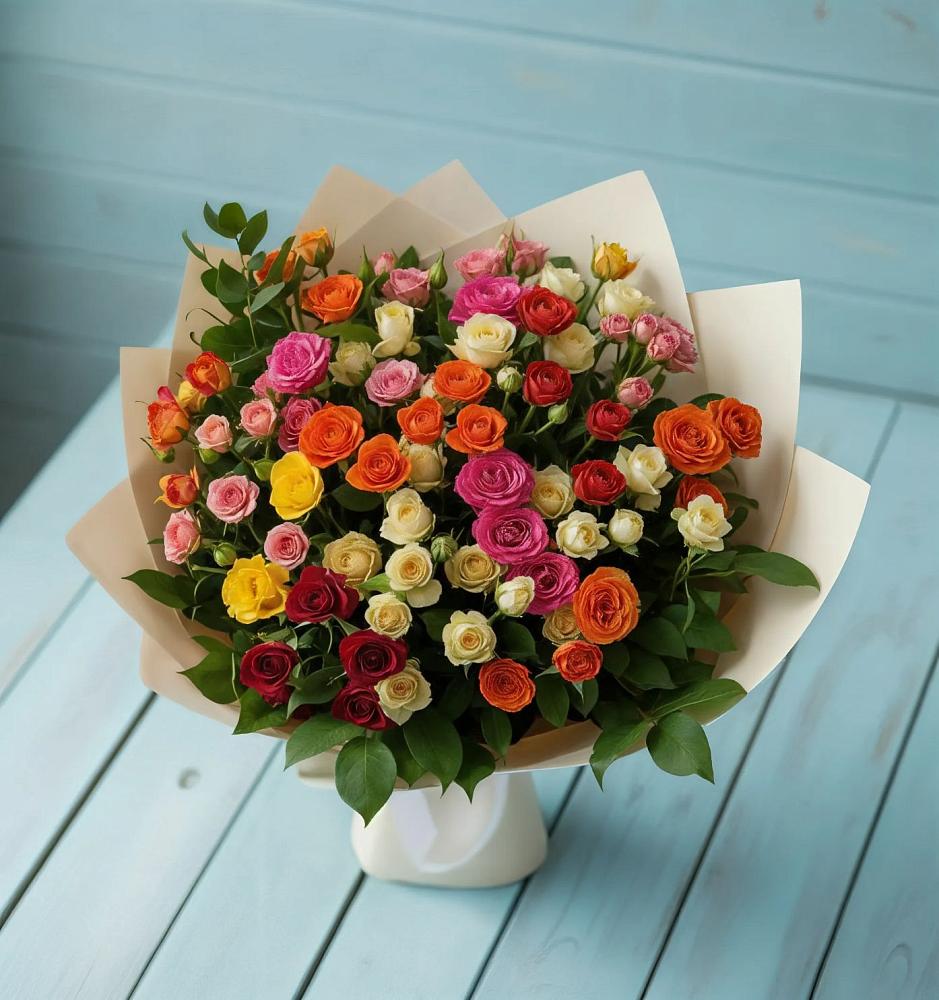 Букет Микс из разноцветных кустовых роз в Усолье