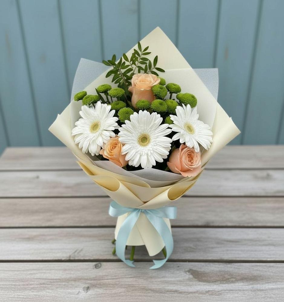 Букет цветов из: Герберы, Розы и Хризантемы в Усолье