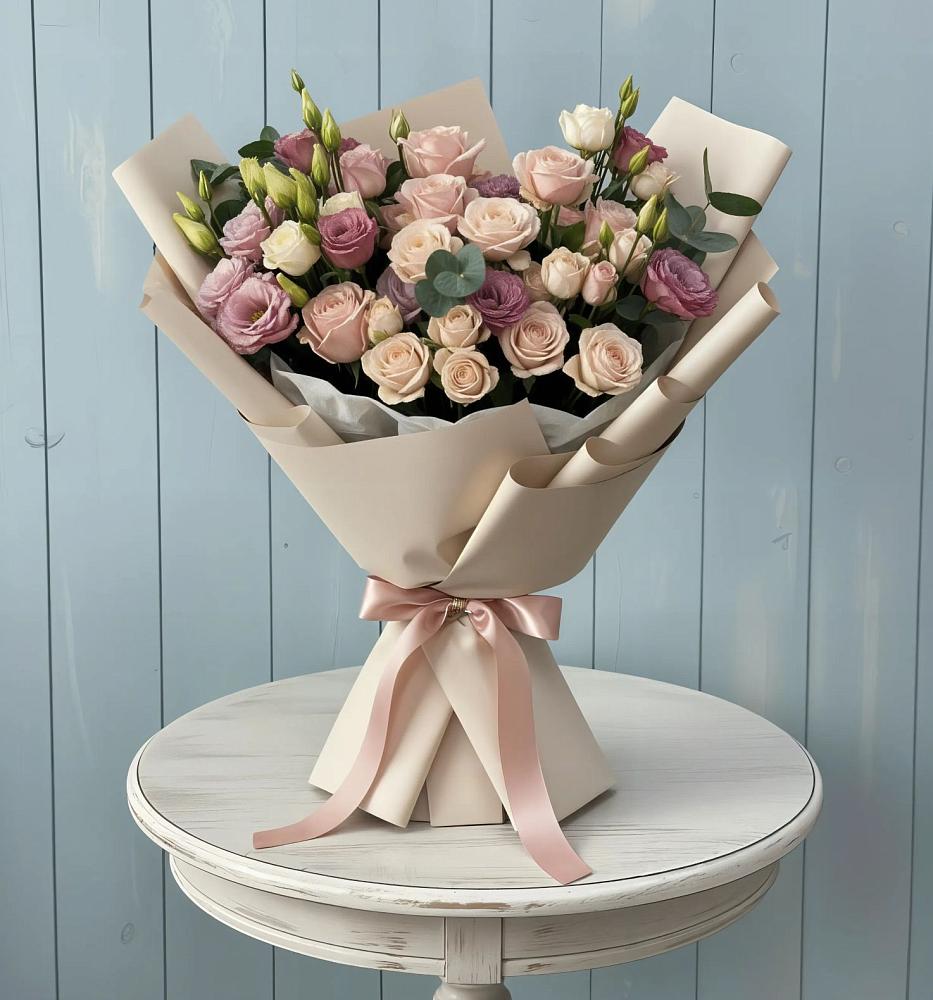 Букет цветов из: Розы и Лизиантусы в Усолье