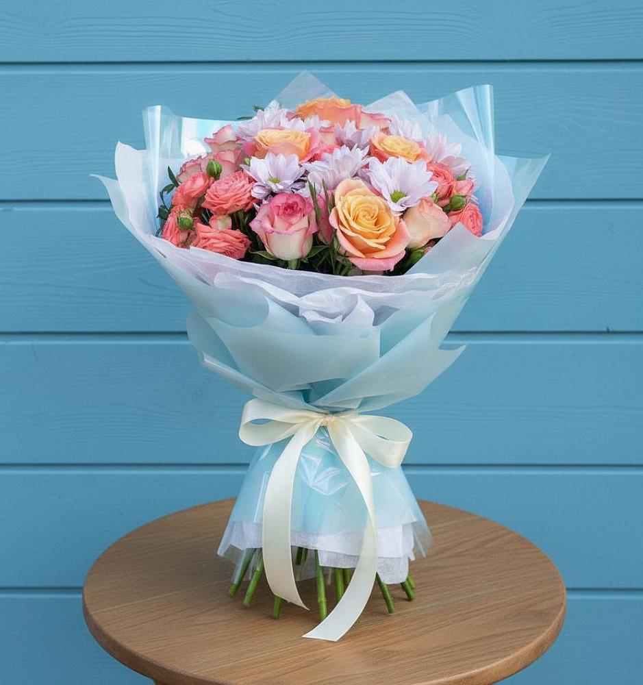 Букет цветов из: Хризантемы и Розы в Усолье