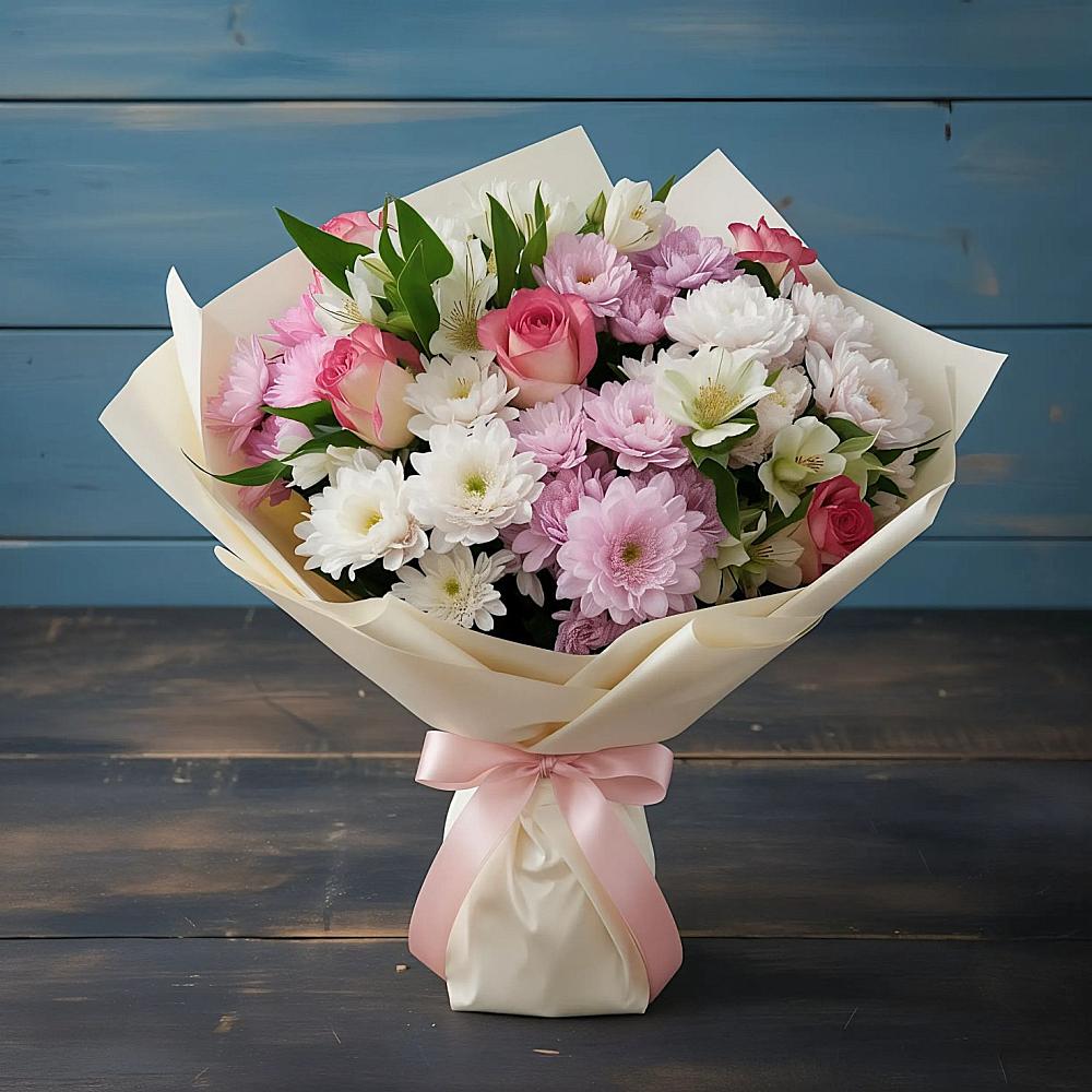 Букет цветов из: Хризантемы, Альстромерии и Розы в Усолье